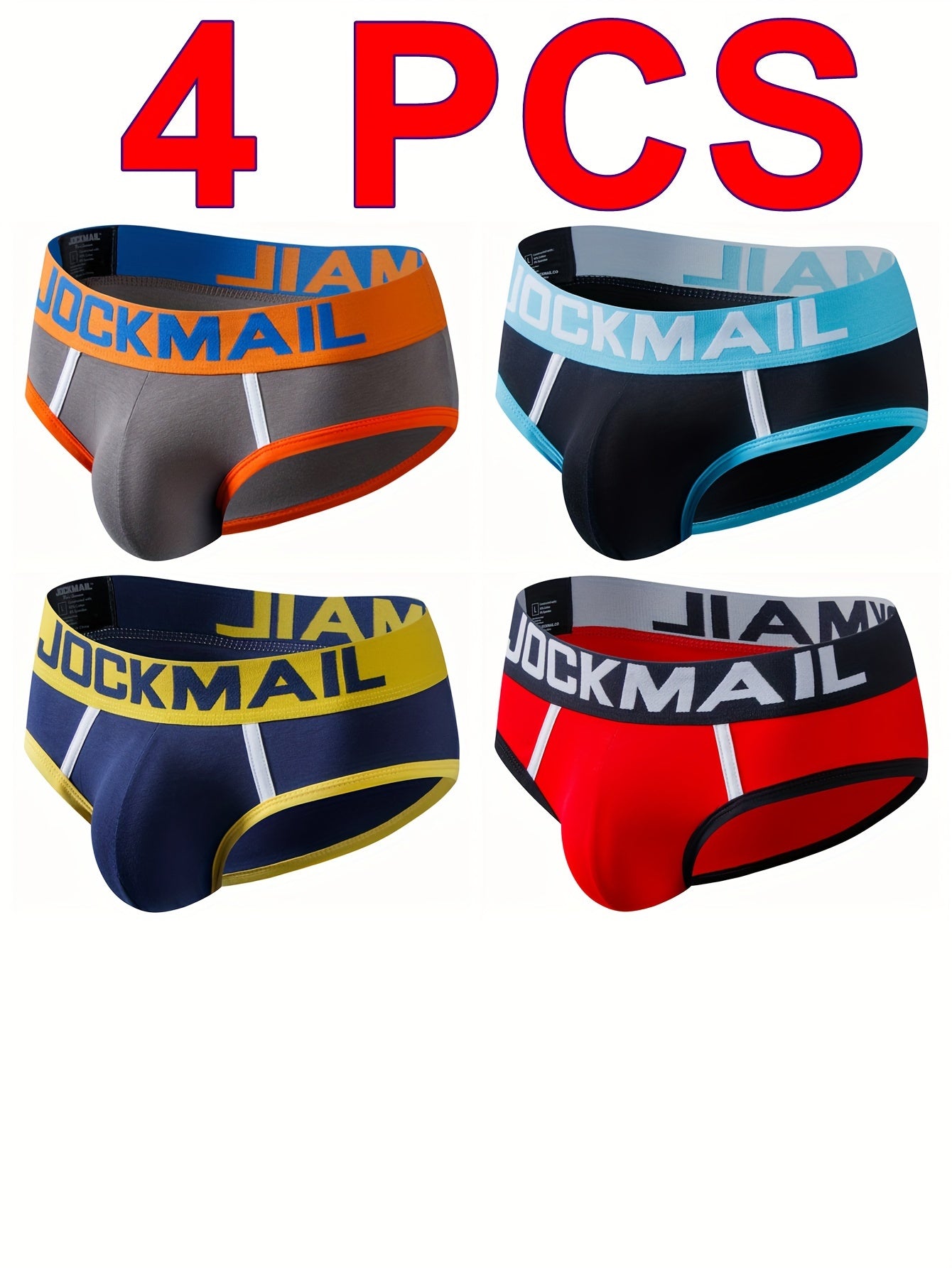 4 Pack JOCKMAIL Men's Fashion Low Waist Briefs, Sport Breathable Cotton Underwear, Daily Casual Home Shorts, Large Pouch Underpants