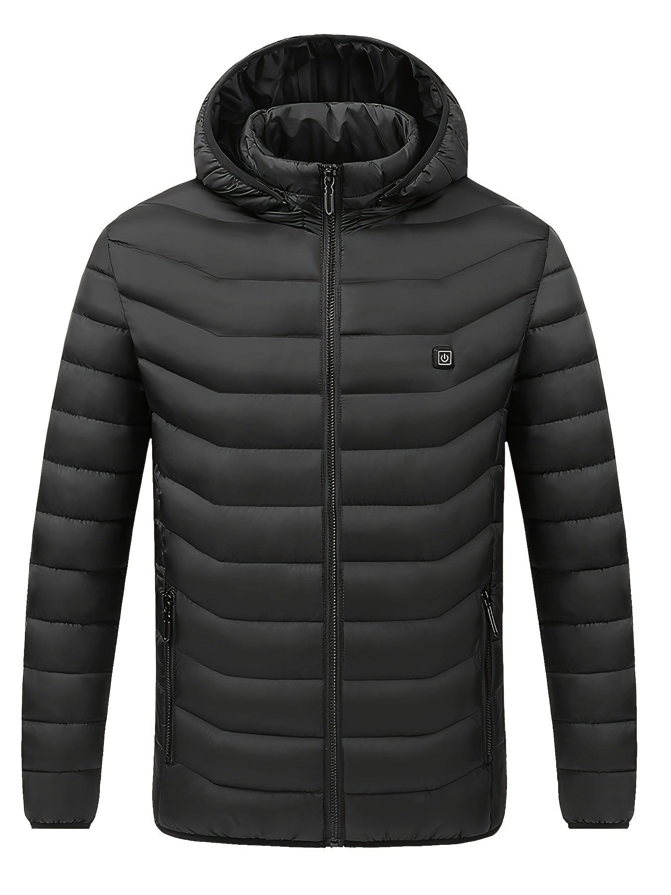 Men's Solid Color Heated, Heated Vest, Long Sleeved Zipper Hooded Jacket, Suitable For Winter Outdoor Use Excluding Power Bank