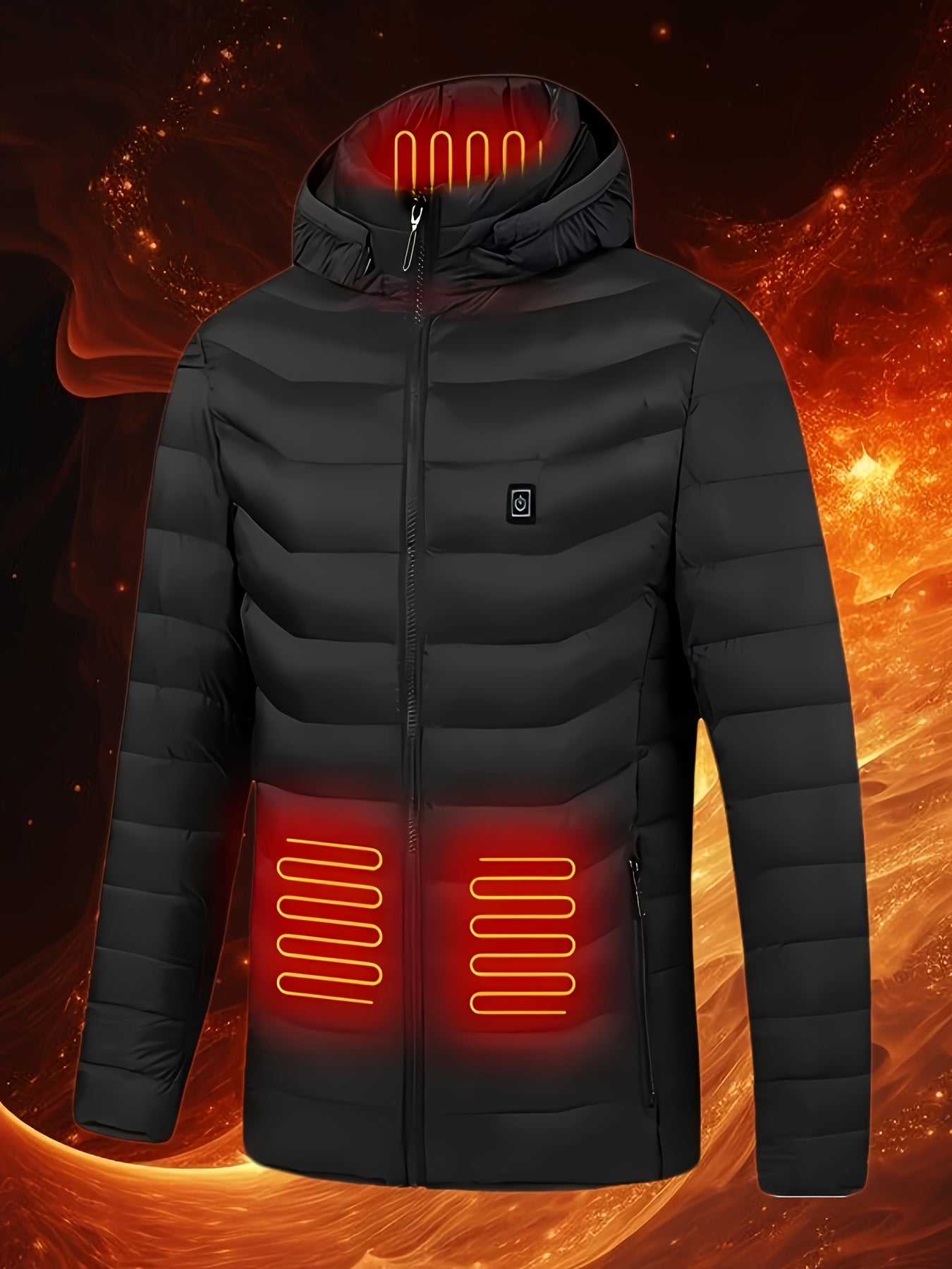 Men's Solid Color Heated, Heated Vest, Long Sleeved Zipper Hooded Jacket, Suitable For Winter Outdoor Use Excluding Power Bank