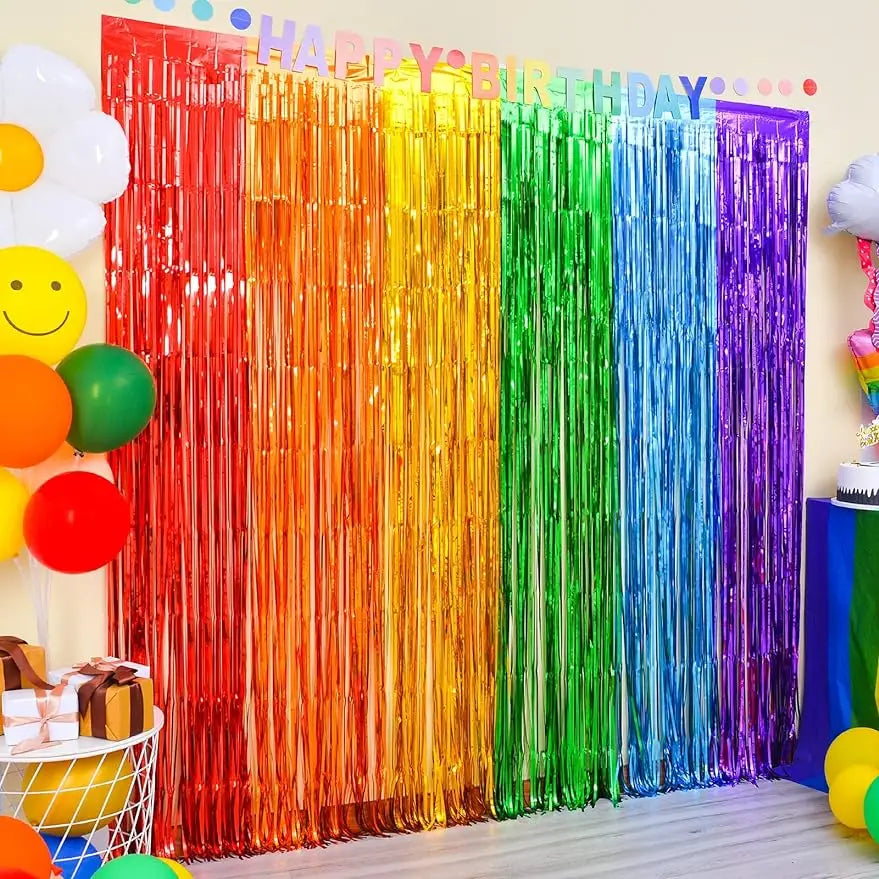 Rainbow Foil Fringe Curtains Tinsel Metallic Streamers for Birthday Wedding Bridal Shower Unicorn Party Decorations