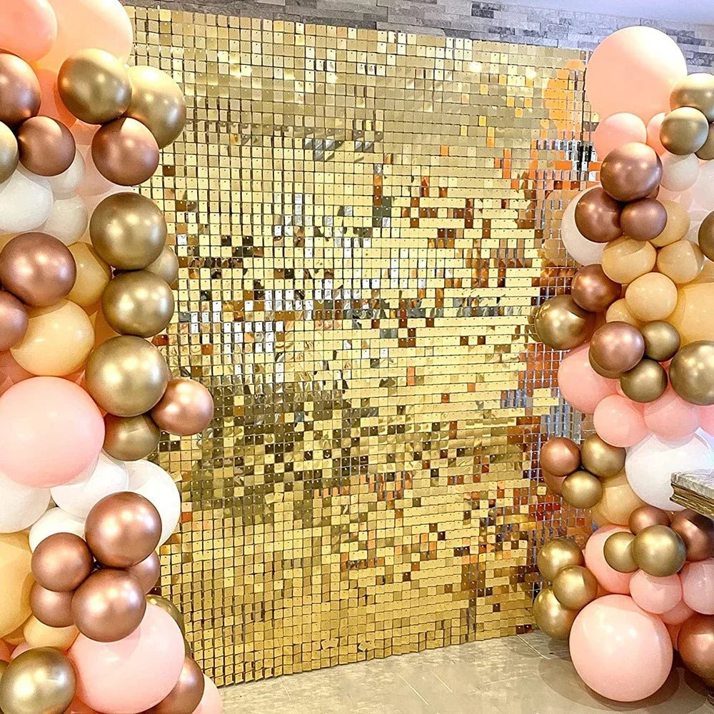 Glitter Sequins Background Wall Panel Gold Square Transparent Snap Panel Wedding Birthday New Year Party Decoration