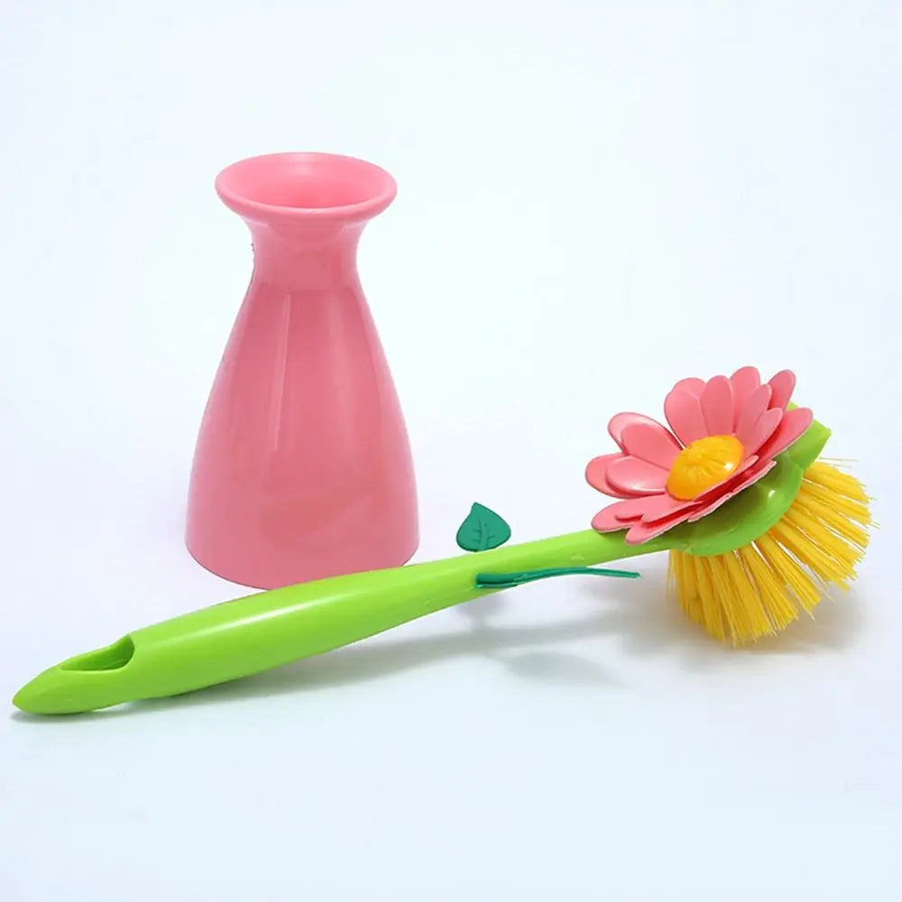 Creative Flower Shaped Stove Cleaning Brush Removable Handle Brush Bottle Bowl Dish Pot Cleaner Kitchen Accessories