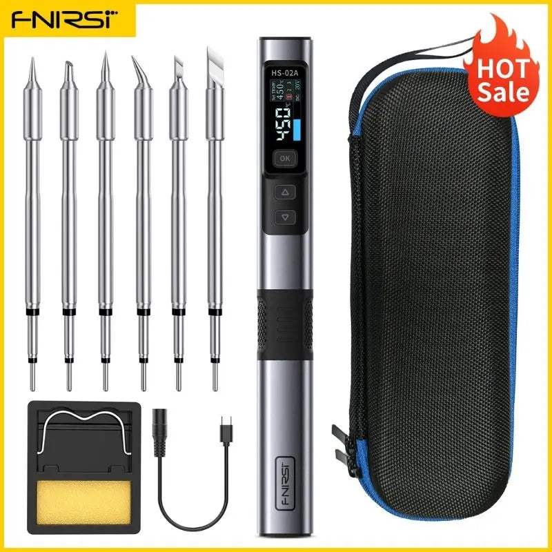 FNIRSI HS-02 Smart Electric Soldering Iron PD 100W Adjustable Constant Temperature Fast Heat Portable Soldering Iron Station Kit