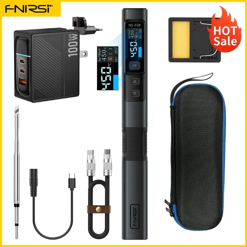 FNIRSI HS-02 Smart Electric Soldering Iron PD 100W Adjustable Constant Temperature Fast Heat Portable Soldering Iron Station Kit