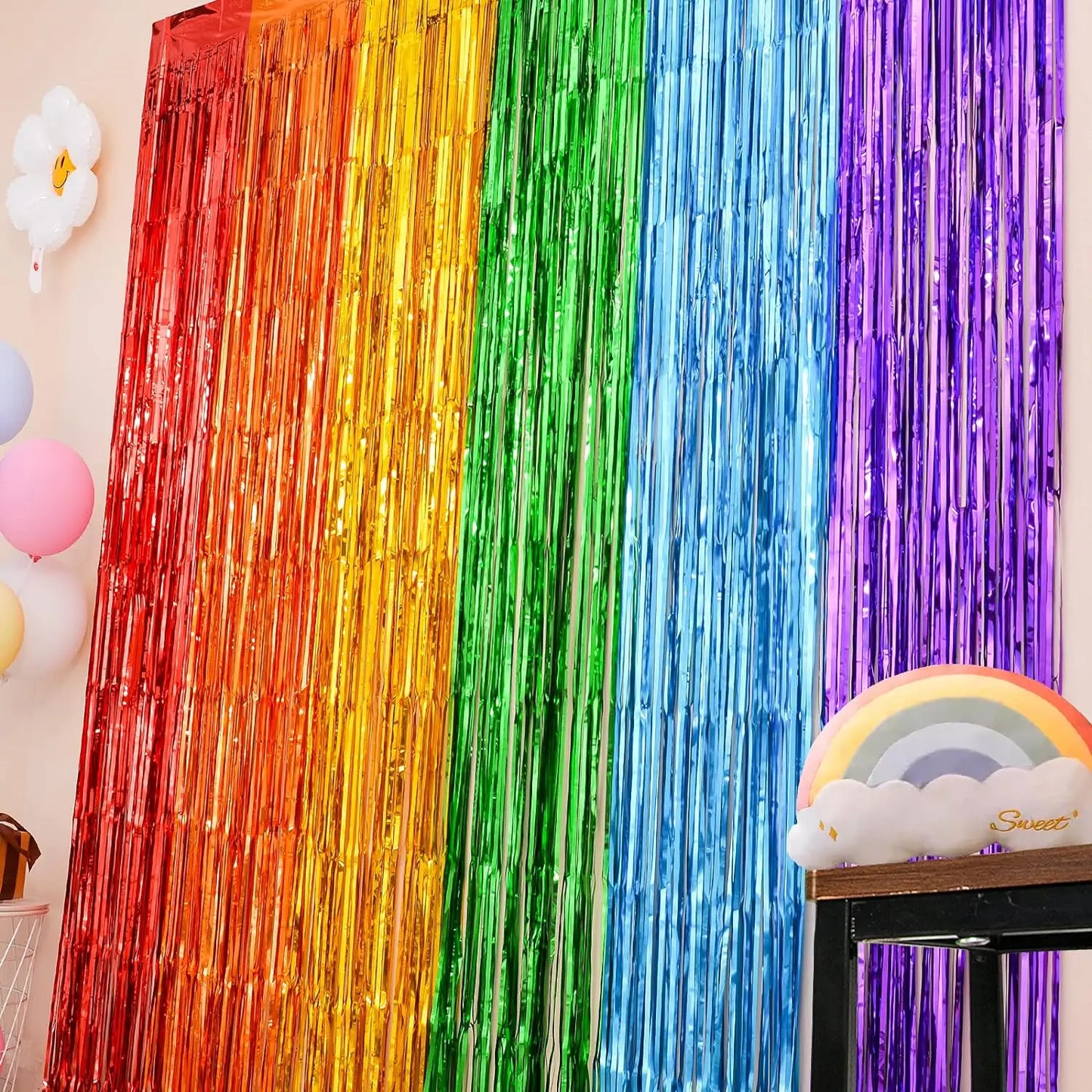 Rainbow Foil Fringe Curtains Tinsel Metallic Streamers for Birthday Wedding Bridal Shower Unicorn Party Decorations