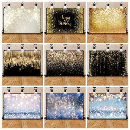 Dreamy Glitters Shiny Golden Photography Backgrounds Birthday Party Wedding Backdrops Decor Portrait Props