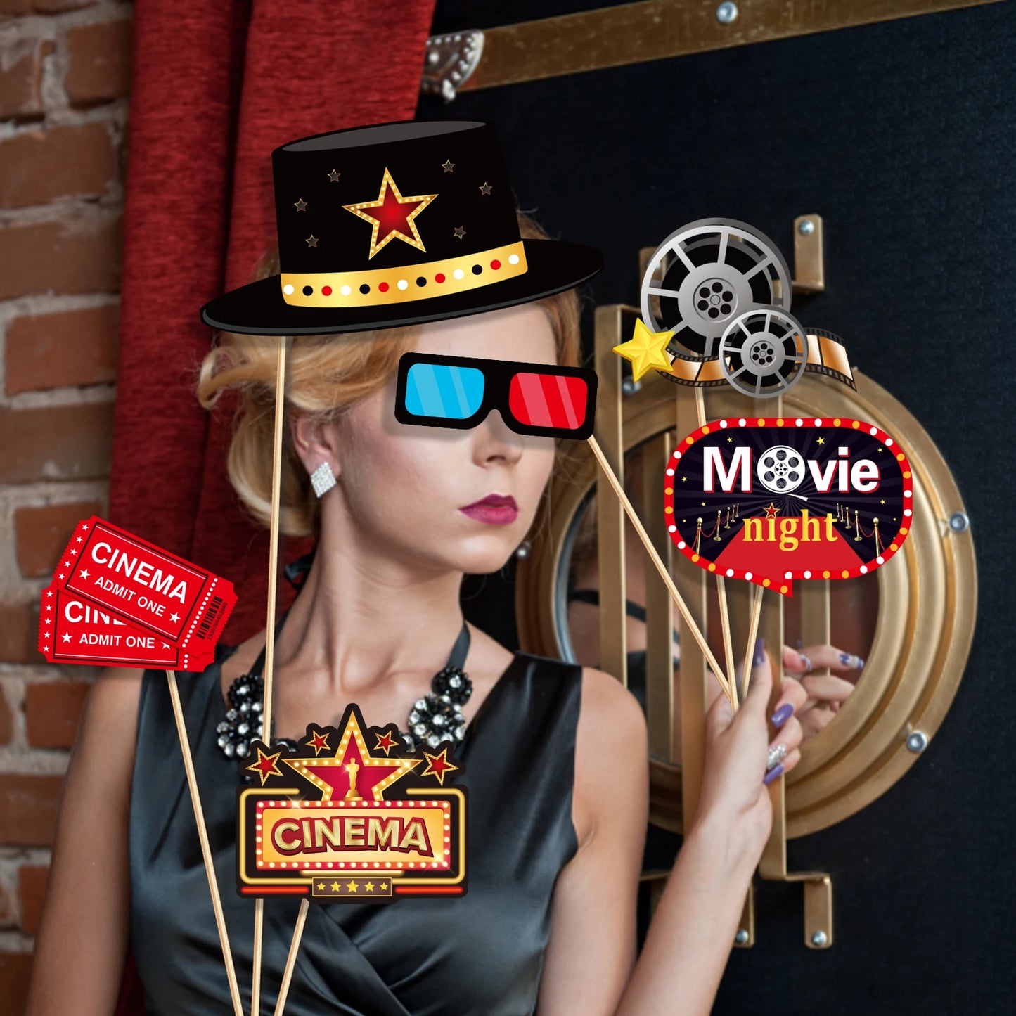 Hollywood Cinema Festival Party Photo Booth Props Movie Night Birthday Party Funny DIY Glasses Lips Photo Shoot Prop Decoration