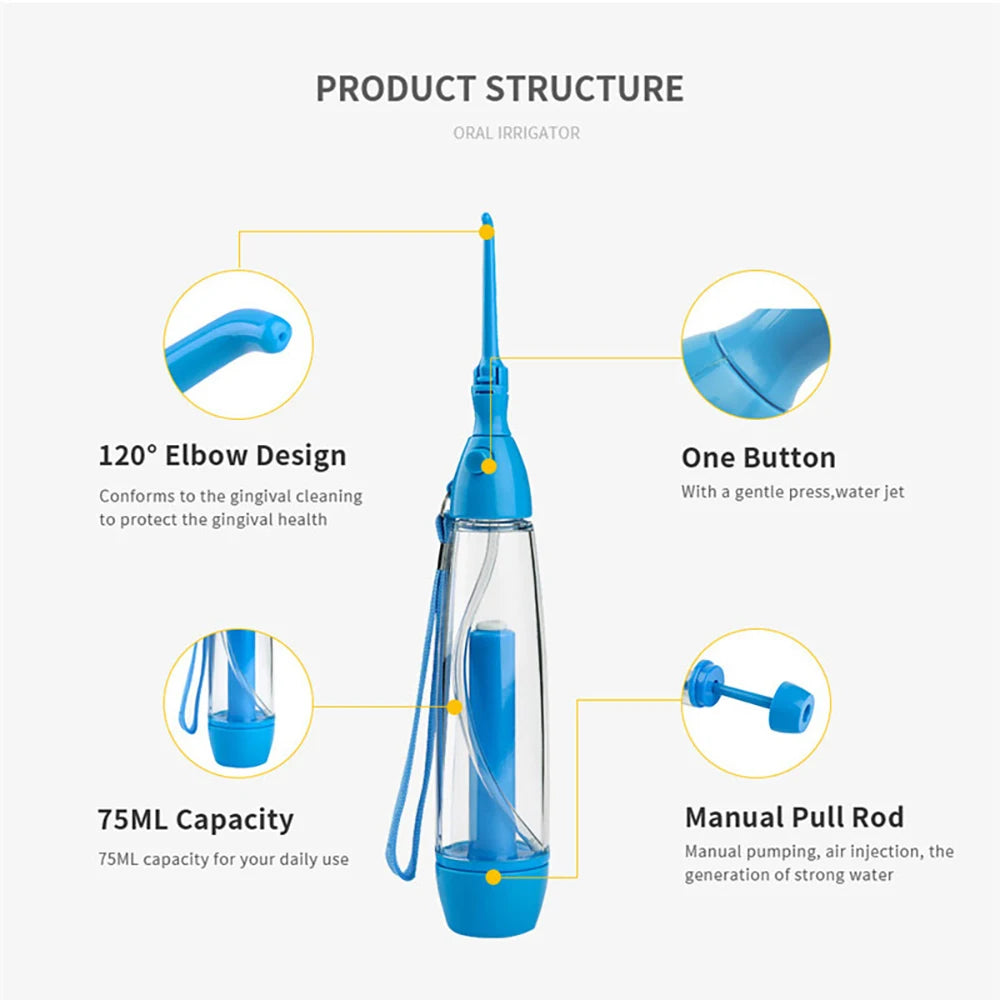 Portable Mouthwash Oral Irrigator Manual Inflatable Water Jet Dental 70ml Tank No Electric Travel Dental Irrigator Water Flosser