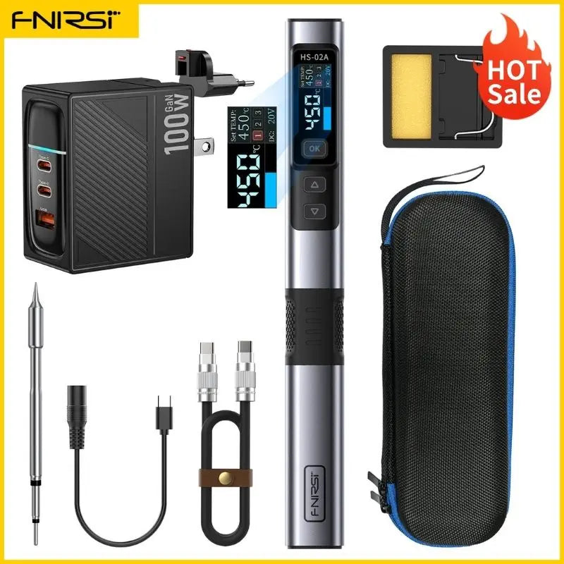 FNIRSI HS-02 Smart Electric Soldering Iron PD 100W Adjustable Constant Temperature Fast Heat Portable Soldering Iron Station Kit