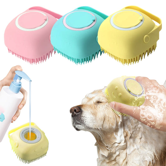 Cepillo de silicona suave para perros, champú para mascotas, masajeador, cepillo de baño, dispensador de masaje para lavado de cachorros, cepillo de ducha para aseo